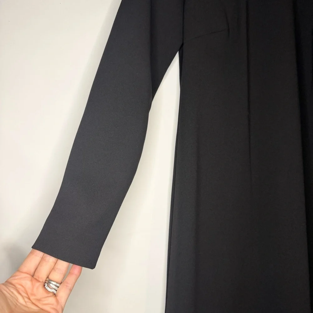 Calvin Klein Black Long Sleeve High Neck Shift Dress with Faux Tie at Neck Sz 4 - Picture 5 of 10